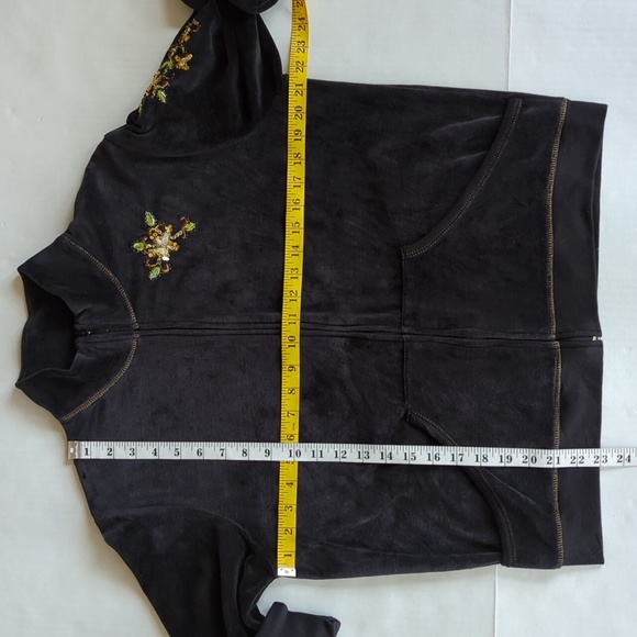 Vintage Embellished Beaded Velvet Velour Zip Up Athletic Jacket L Black - Picture 16 of 16